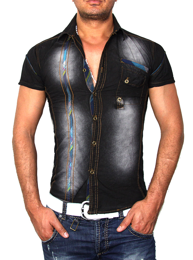 NEU SEXY CLUB PARTY HERREN JEANS STYLE DESINGER BATIK HEMD AIRBRUSH