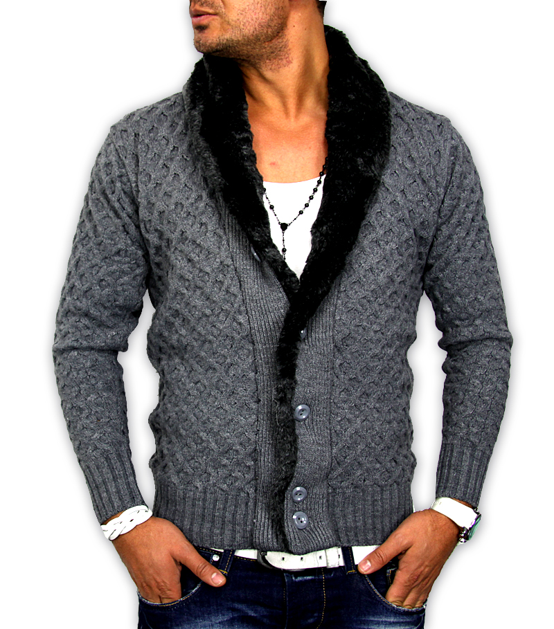 NEW SEASON WARME STYLER HERREN PELZ GROBSTRICK STRICKJACKE CARDIGAN