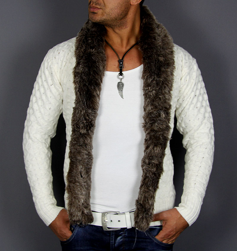 NEW SEASON WARME STYLER HERREN PELZ GROBSTRICK STRICKJACKE CARDIGAN 