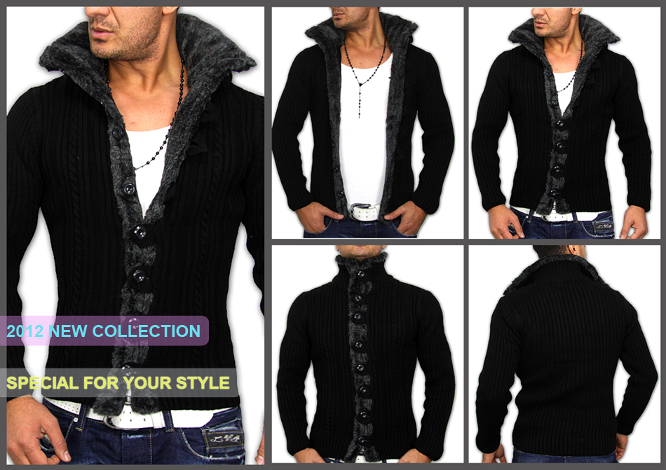 NEW SEASON WARME STYLER HERREN PELZ GROBSTRICK STRICKJACKE CARDIGAN