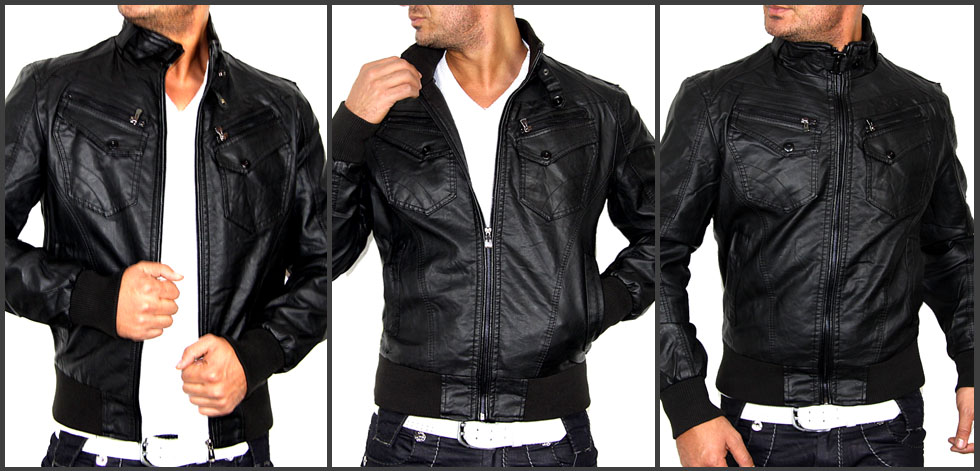 2012 NEW SEASON HAMMER SEXY HERREN KUNSTLEDERJACKE SCHWARZ GRÖßE M L